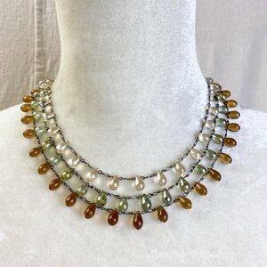 3 Strand Glass drops tiered Necklace